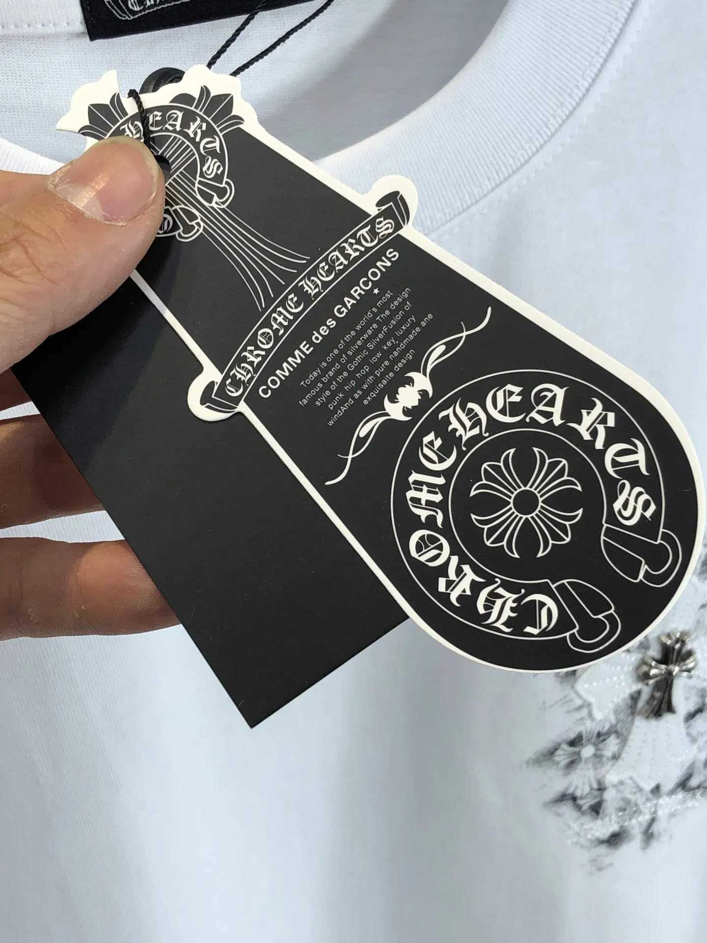 🅿️210 CH Cro 2025 spring and summer new round neck short sleeves, hand-stitched hardware, dot printing, needle embroidery ➕ patch embroidery, made of high weight 320g double yarn combed cotton fabric, slightly loose fit, soft and thick fabric feel, same style for men and women, color: black and white, size: SMLXLXXL